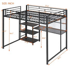 Metal Bed Frame Kids Loft Bed with Desk and Whiteboard, 3 Shelves and Ladder, Metal Slat Support