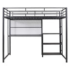 Metal Bed Frame Kids Loft Bed with Desk and Whiteboard, 3 Shelves and Ladder, Metal Slat Support