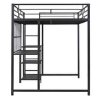 Metal Bed Frame Kids Loft Bed with Desk and Whiteboard, 3 Shelves and Ladder, Metal Slat Support