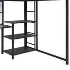 Metal Bed Frame Kids Loft Bed with Desk and Whiteboard, 3 Shelves and Ladder, Metal Slat Support