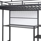 Metal Bed Frame Kids Loft Bed with Desk and Whiteboard, 3 Shelves and Ladder, Metal Slat Support