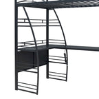 Metal Loft Bed Frame, Under Bed with 4 Layers of Shelves & L-shaped Desk, Desktop with Sockets, USB Ports, Wireless Charging