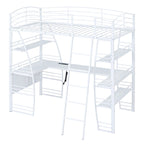 Metal Loft Bed Frame, Under Bed with 4 Layers of Shelves & L-shaped Desk, Desktop with Sockets, USB Ports, Wireless Charging