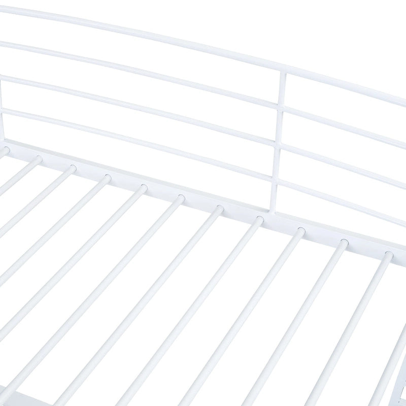 Metal Loft Bed Frame, Under Bed with 4 Layers of Shelves & L-shaped Desk, Desktop with Sockets, USB Ports, Wireless Charging
