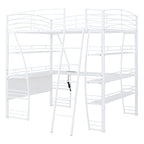Metal Loft Bed Frame, Under Bed with 4 Layers of Shelves & L-shaped Desk, Desktop with Sockets, USB Ports, Wireless Charging