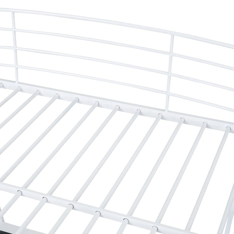 Metal Loft Bed Frame, Under Bed with 4 Layers of Shelves & L-shaped Desk, Desktop with Sockets, USB Ports, Wireless Charging