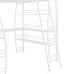 Metal Loft Bed Frame, Under Bed with 4 Layers of Shelves & L-shaped Desk, Desktop with Sockets, USB Ports, Wireless Charging