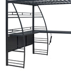 Metal Loft Bed Frame, Under Bed with 4 Layers of Shelves & L-shaped Desk, Desktop with Sockets, USB Ports, Wireless Charging
