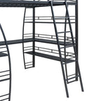 Metal Loft Bed Frame, Under Bed with 4 Layers of Shelves & L-shaped Desk, Desktop with Sockets, USB Ports, Wireless Charging