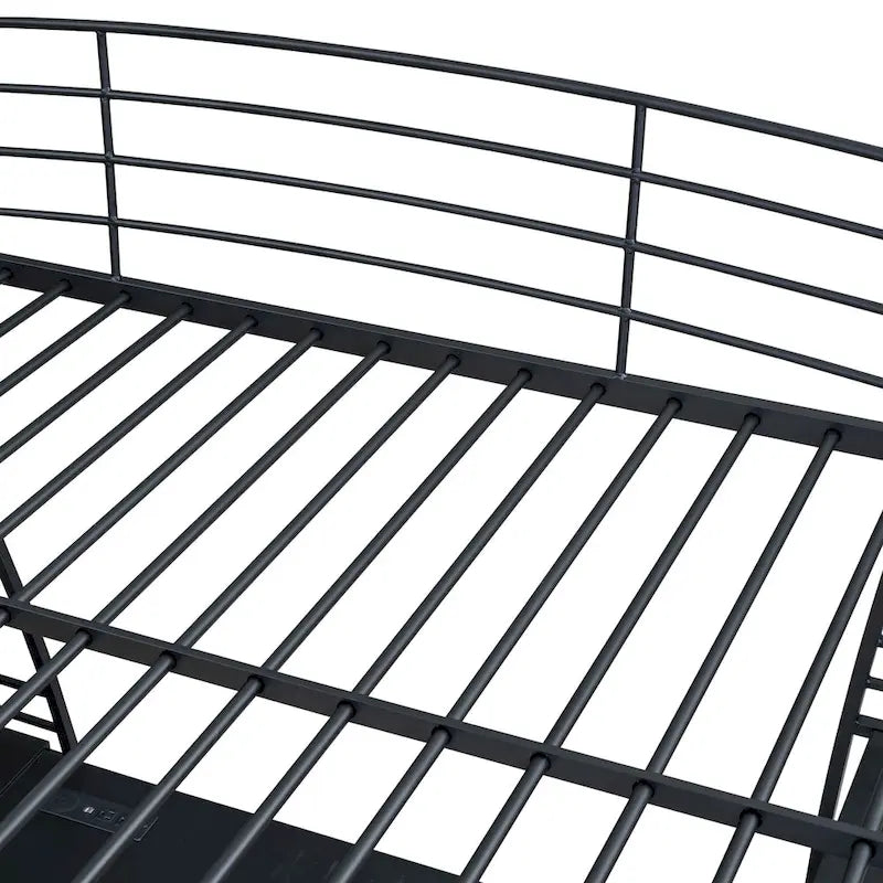 Metal Loft Bed Frame, Under Bed with 4 Layers of Shelves & L-shaped Desk, Desktop with Sockets, USB Ports, Wireless Charging
