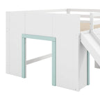 Wood Full Size Low Loft Bed Modern Kids Bedrooms Bed Frame with Slide, Three Storage Drawers and Two Doors for Boys, Girls