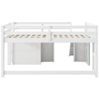 Wood Full Size Low Loft Bed Modern Kids Bedrooms Bed Frame with Slide, Three Storage Drawers and Two Doors for Boys, Girls