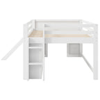 Wood Full Size Low Loft Bed Modern Kids Bedrooms Bed Frame with Slide, Three Storage Drawers and Two Doors for Boys, Girls