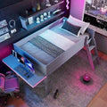 Twin Size Wood Gaming Loft Bed with LED Desk (250lb Capacity)