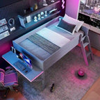 Twin Size Wood Gaming Loft Bed with LED Desk (250lb Capacity)