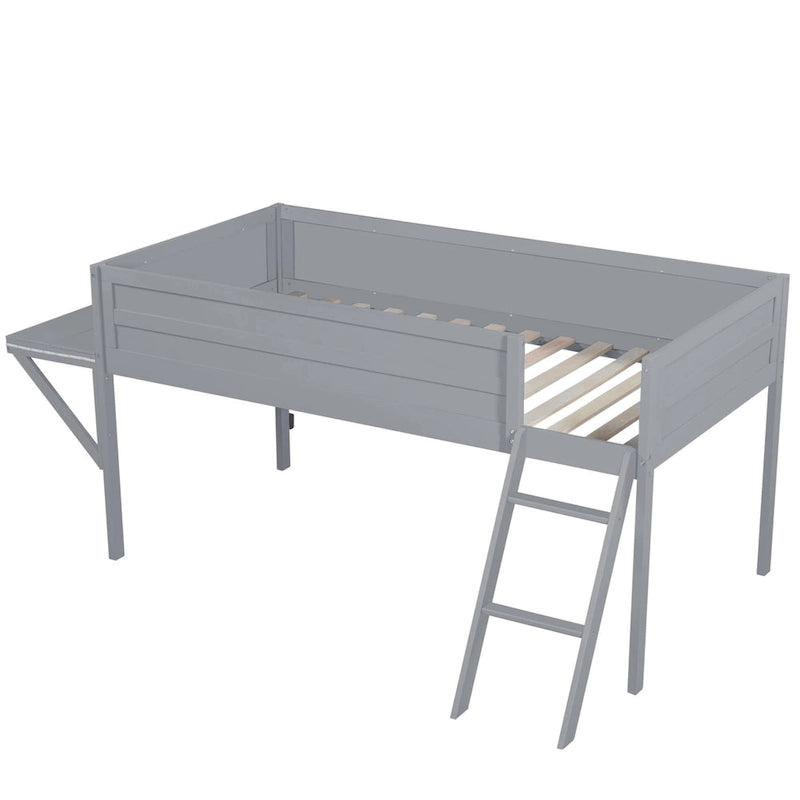 Twin Size Wood Gaming Loft Bed with LED Desk (250lb Capacity)