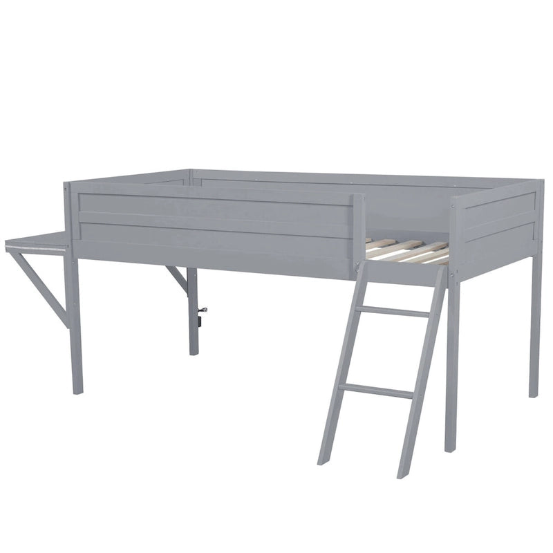 Twin Size Wood Gaming Loft Bed with LED Desk (250lb Capacity)