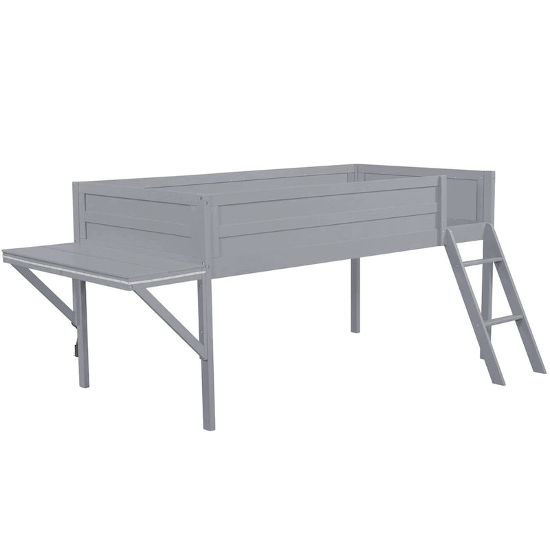 Twin Size Wood Gaming Loft Bed with LED Desk (250lb Capacity)