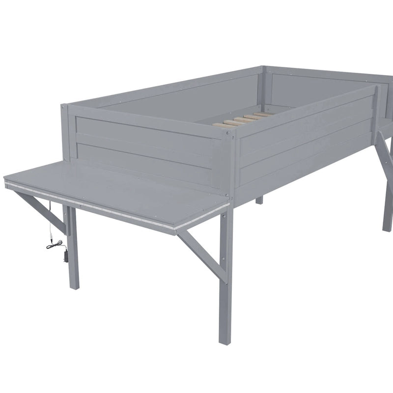 Twin Size Wood Gaming Loft Bed with LED Desk (250lb Capacity)