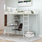 Twin Size Metal Loft Bed with Ladder, Fence, Shelves and Desk