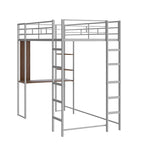 Twin Size Metal Loft Bed with Ladder, Fence, Shelves and Desk