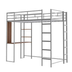 Twin Size Metal Loft Bed with Ladder, Fence, Shelves and Desk