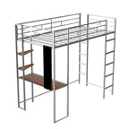 Twin Size Metal Loft Bed with Ladder, Fence, Shelves and Desk