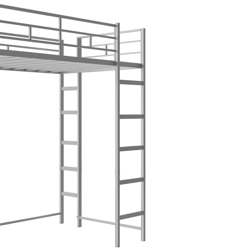 Twin Size Metal Loft Bed with Ladder, Fence, Shelves and Desk