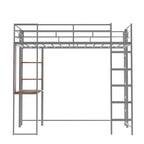 Twin Size Metal Loft Bed with Ladder, Fence, Shelves and Desk