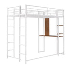 Twin Size Metal Loft Bed with Ladder, Fence, Shelves and Desk