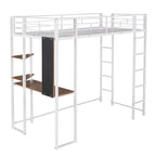 Twin Size Metal Loft Bed with Ladder, Fence, Shelves and Desk