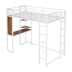 Twin Size Metal Loft Bed with Ladder, Fence, Shelves and Desk