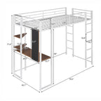 Twin Size Metal Loft Bed with Ladder, Fence, Shelves and Desk