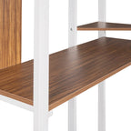 Twin Size Metal Loft Bed with Ladder, Fence, Shelves and Desk