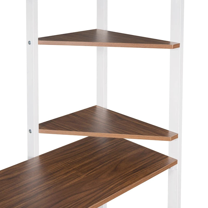 Twin Size Metal Loft Bed with Ladder, Fence, Shelves and Desk