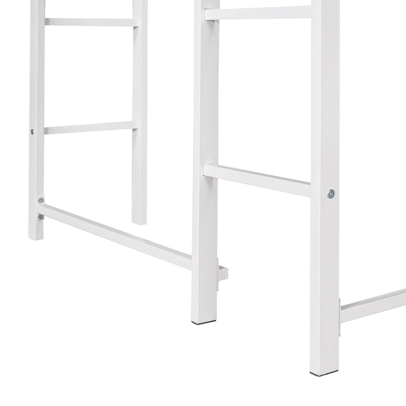 Twin Size Metal Loft Bed with Ladder, Fence, Shelves and Desk