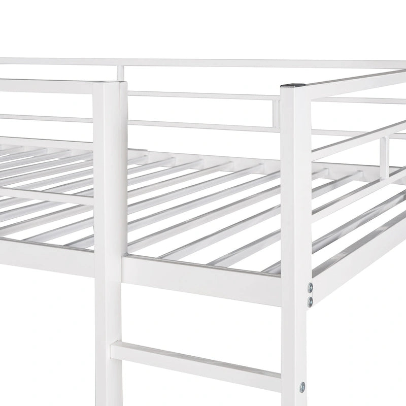 Twin Size Metal Loft Bed with Ladder, Fence, Shelves and Desk