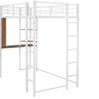 Twin Size Metal Loft Bed with Ladder, Fence, Shelves and Desk