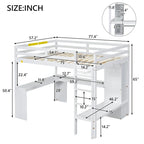 Solid Wood Loft Bed with L-Shaped Desk, Wardrobe and Storage Shelves