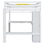 Solid Wood Loft Bed with L-Shaped Desk, Wardrobe and Storage Shelves
