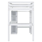 Solid Wood Loft Bed with L-Shaped Desk, Wardrobe and Storage Shelves