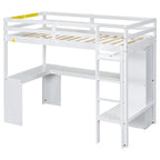 Solid Wood Loft Bed with L-Shaped Desk, Wardrobe and Storage Shelves