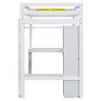 Solid Wood Loft Bed with L-Shaped Desk, Wardrobe and Storage Shelves