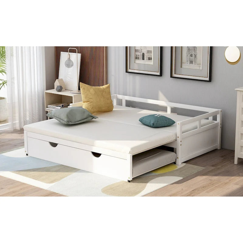 White Twin Size Pine Daybed with Pull-Out Trundle