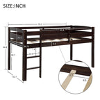 Twin Size Wood Low Loft Bed with Ladder and Fence for Kids, Boys and Girls