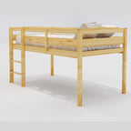 Twin Size Wood Low Loft Bed with Ladder and Fence for Kids, Boys and Girls