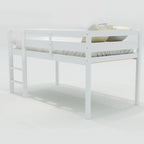 Twin Size Wood Low Loft Bed with Ladder and Fence for Kids, Boys and Girls