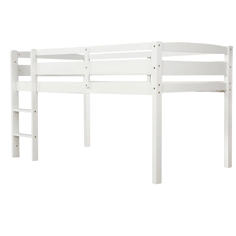 Twin Size Wood Low Loft Bed with Ladder and Fence for Kids, Boys and Girls