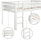 Twin Size Wood Low Loft Bed with Ladder and Fence for Kids, Boys and Girls