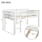 Twin Size Wood Low Loft Bed with Ladder and Fence for Kids, Boys and Girls